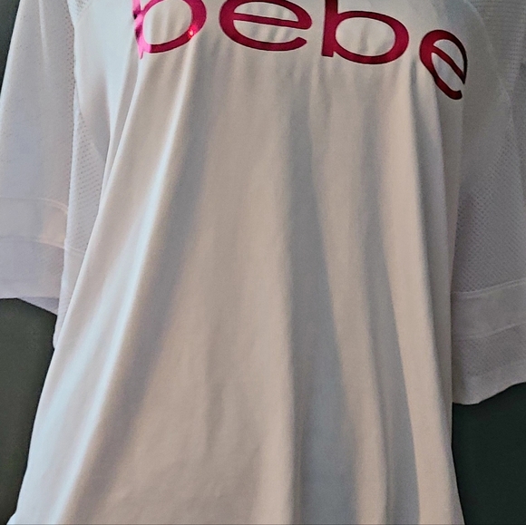 Bebe womens shirt size XL color White with Pink. Mesh back. - Picture 8 of 13